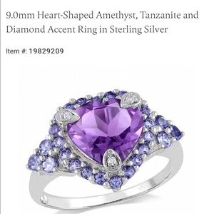 Heart shaped amethyst, tanzanite, & diamond ring